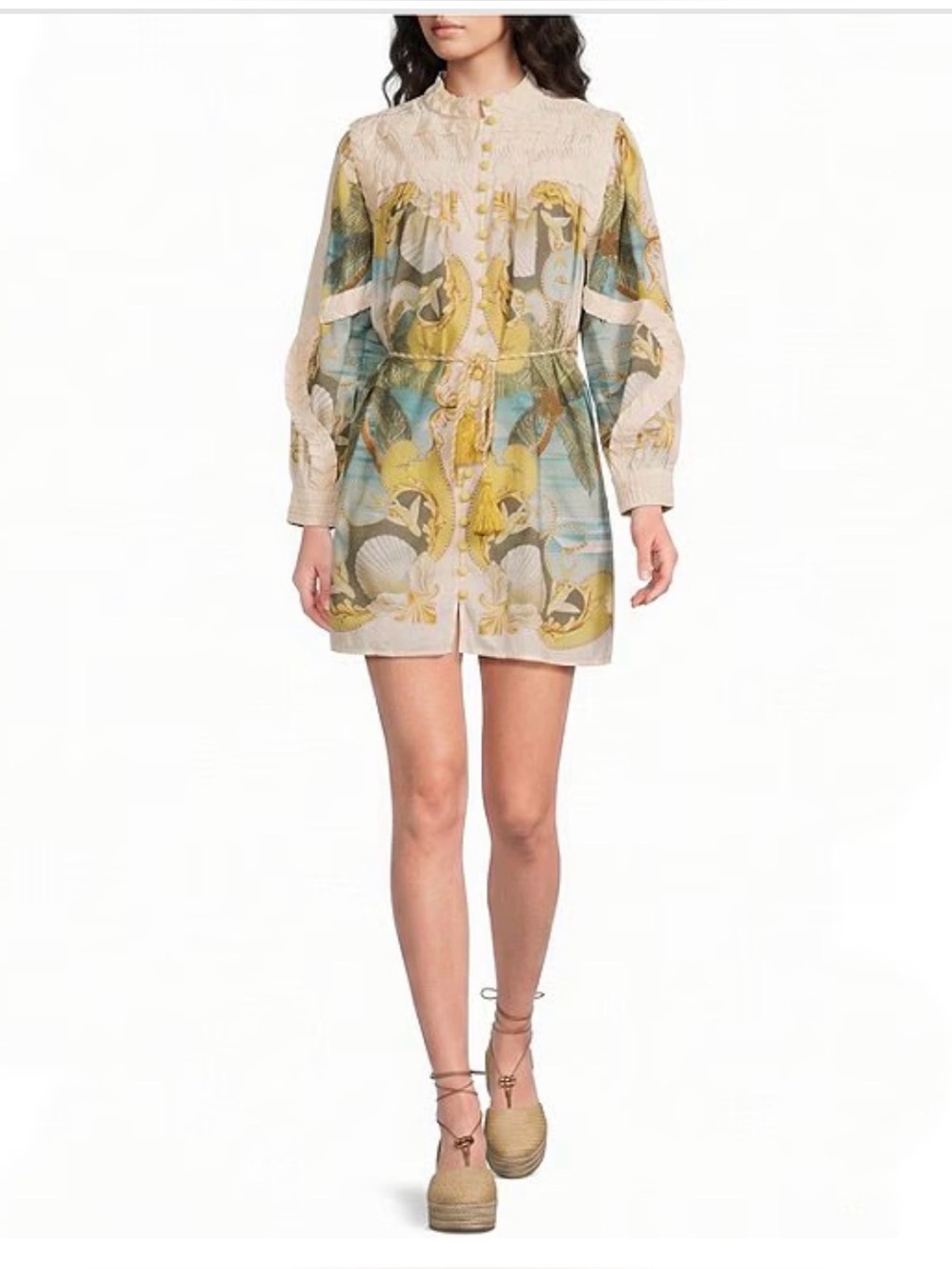 FARM Rio Cream Mini Dress with Yellow and Blue Floral Print